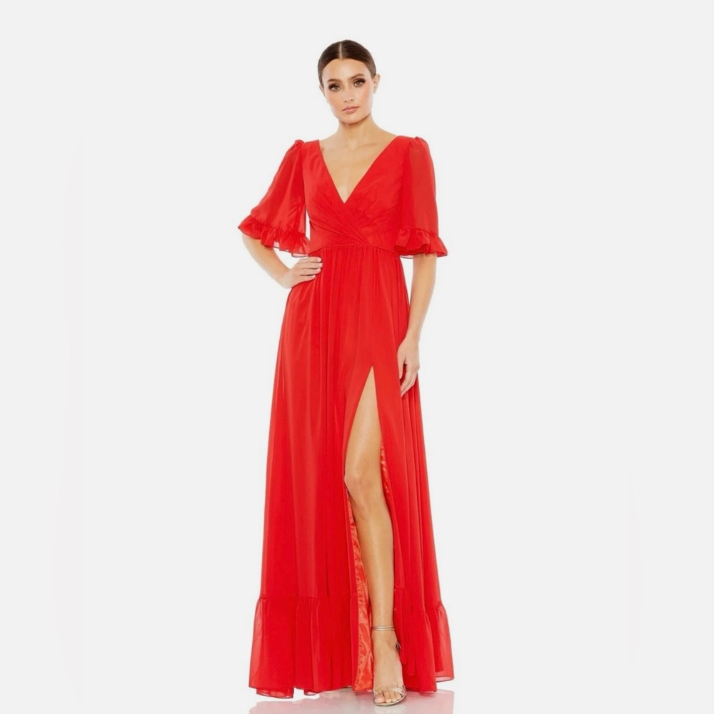 Wrap Ruffle A-Line Gown